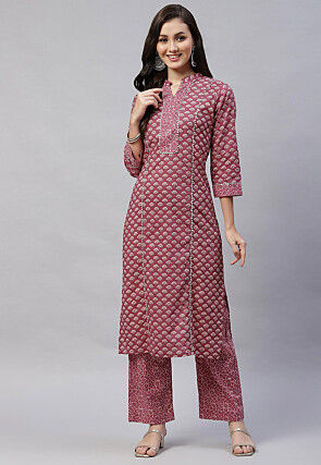 Printed Pure Cotton Pakistani Suit in Dark Old Rose
