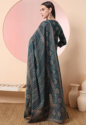 Printed Pure Cotton Pakistani Suit in Dark Teal Blue