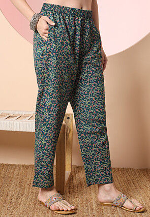 Printed Pure Cotton Pakistani Suit in Dark Teal Blue