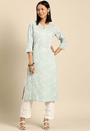 Printed Pure Cotton Pakistani Suit in Dusty Green