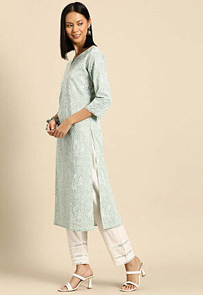 Printed Pure Cotton Pakistani Suit in Dusty Green