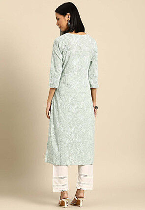 Printed Pure Cotton Pakistani Suit in Dusty Green