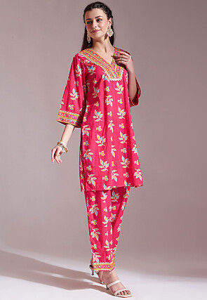 Printed Pure Cotton Pakistani Suit in Fuchsia