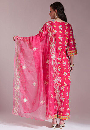 Printed Pure Cotton Pakistani Suit in Fuchsia