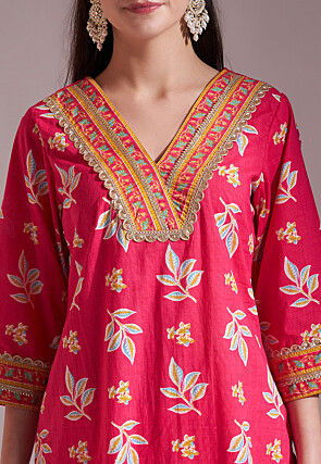 Printed Pure Cotton Pakistani Suit in Fuchsia