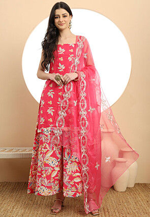 Printed Pure Cotton Pakistani Suit in Fuchsia