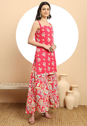 Printed Pure Cotton Pakistani Suit in Fuchsia
