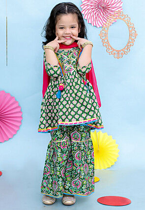 Printed Pure Cotton Pakistani Suit in Green