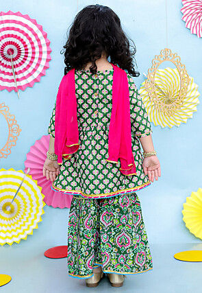 Printed Pure Cotton Pakistani Suit in Green