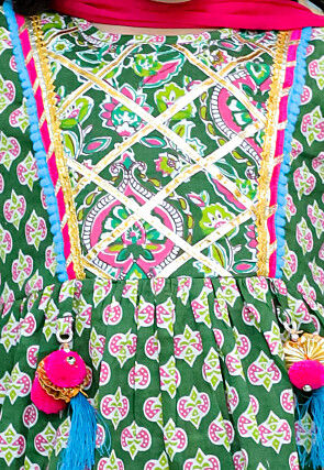 Printed Pure Cotton Pakistani Suit in Green