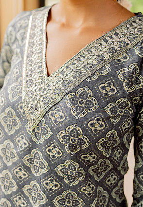 Printed Pure Cotton Pakistani Suit in Grey