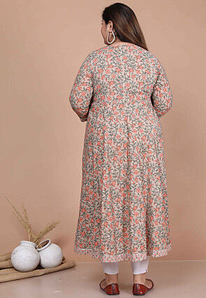 Printed Pure Cotton Pakistani Suit in Fawn