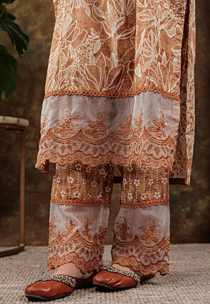 Printed Pure Cotton Pakistani Suit in Light Brown