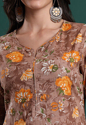 Printed Pure Cotton Pakistani Suit in Light Brown