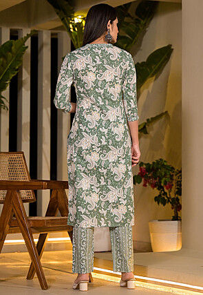 Printed Pure Cotton Pakistani Suit in Light Green
