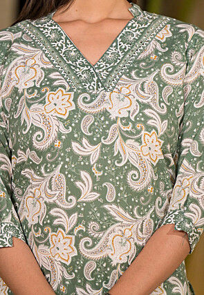 Printed Pure Cotton Pakistani Suit in Light Green