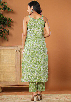 Printed Pure Cotton Pakistani Suit in Light Green