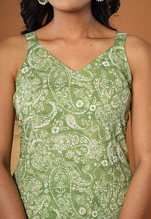 Printed Pure Cotton Pakistani Suit in Light Green