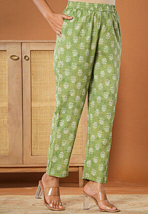 Printed Pure Cotton Pakistani Suit in Light Green