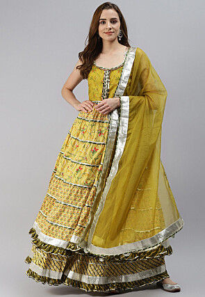 Printed Pure Cotton Pakistani Suit in Light Olive Green