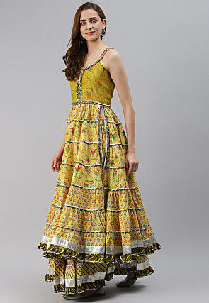 Printed Pure Cotton Pakistani Suit in Light Olive Green