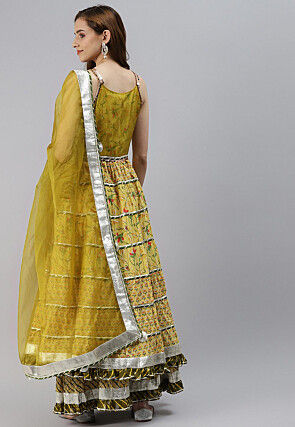 Printed Pure Cotton Pakistani Suit in Light Olive Green