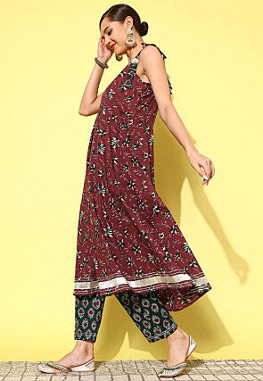 Printed Pure Cotton Pakistani Suit in Maroon