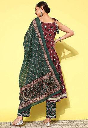 Printed Pure Cotton Pakistani Suit in Maroon