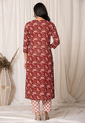 Printed Pure Cotton Pakistani Suit in Maroon