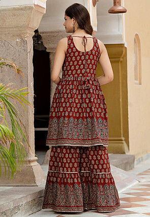 Printed Pure Cotton Pakistani Suit in Maroon