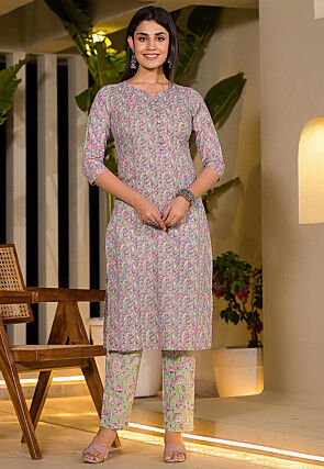 Printed Pure Cotton Pakistani Suit in Multicolor