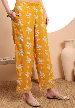 Printed Pure Cotton Pakistani Suit in Mustard