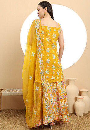 Printed Pure Cotton Pakistani Suit in Mustard
