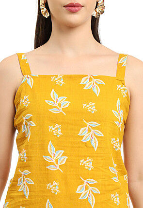 Printed Pure Cotton Pakistani Suit in Mustard