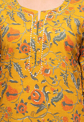 Printed Pure Cotton Pakistani Suit in Mustard