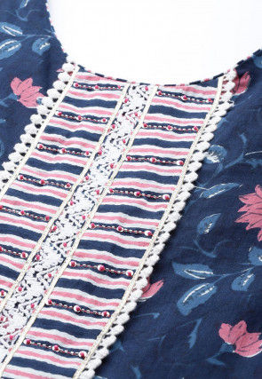 Printed Pure Cotton Pakistani Suit in Navy Blue