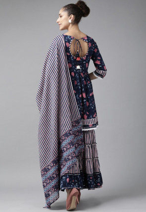 Printed Pure Cotton Pakistani Suit in Navy Blue