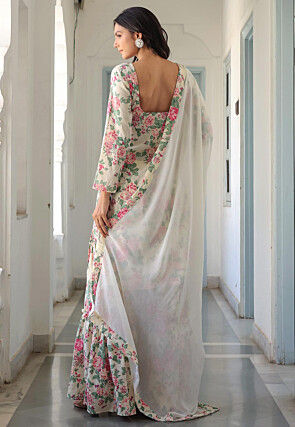 Printed Pure Cotton Pakistani Suit in Off White