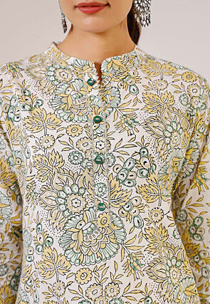 Printed Pure Cotton Pakistani Suit in Off White