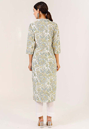 Printed Pure Cotton Pakistani Suit in Off White