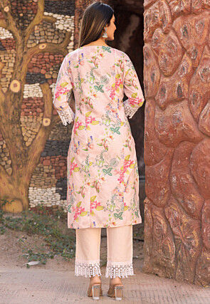 Printed Pure Cotton Pakistani Suit in Peach