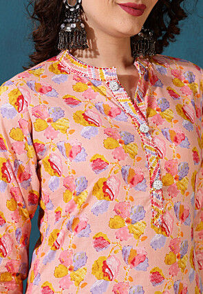 Printed Pure Cotton Pakistani Suit in Peach