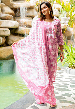 Printed Pure Cotton Pakistani Suit in Pink