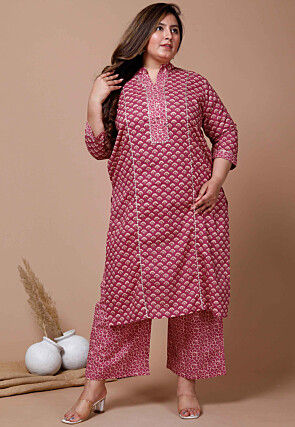 Printed Pure Cotton Pakistani Suit in Pink