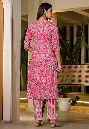 Printed Pure Cotton Pakistani Suit in Pink