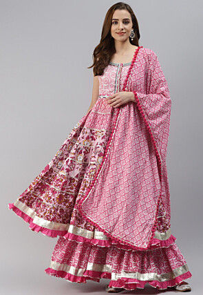 Printed Pure Cotton Pakistani Suit in Pink