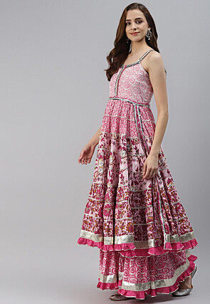 Printed Pure Cotton Pakistani Suit in Pink