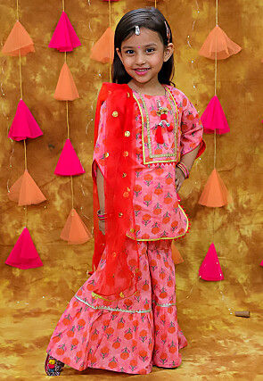 Printed Pure Cotton Pakistani Suit in Pink