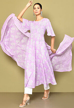 Buy Salwar Studio Purple Solid Cotton Lycra Stretchable Ankle