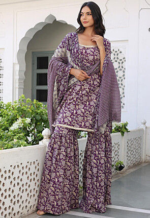 Printed Pure Cotton Pakistani Suit in Purple